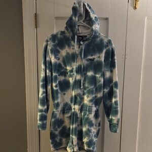 Vans Blue and White Tie-Dye Hooded Jumpsuit